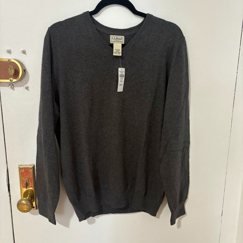 NWT LL Bean Men's Wicked Soft Cotton/Cashmere Sweater - Gray - Medium